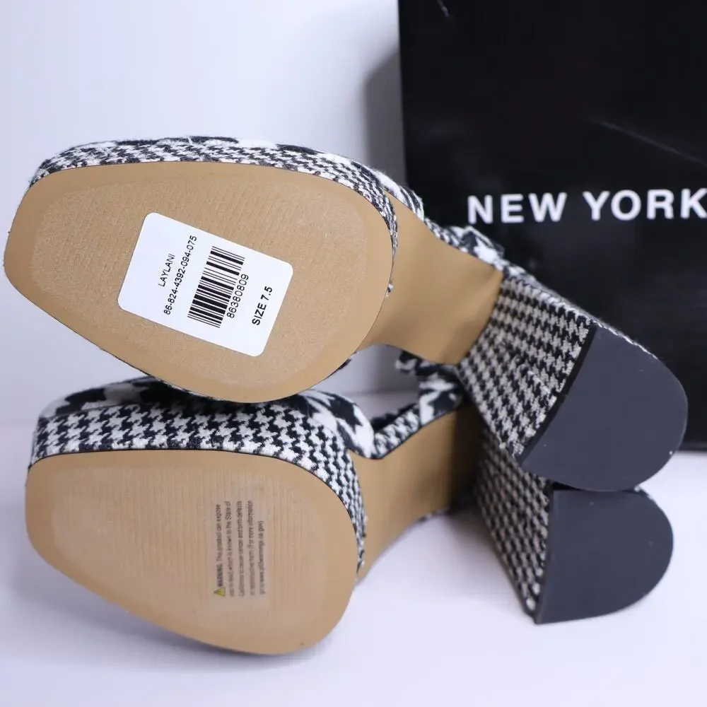 NEW YORK & COMPANY Laylani Houndstooth Heeled Platform Sandals NIB Women's 7.5